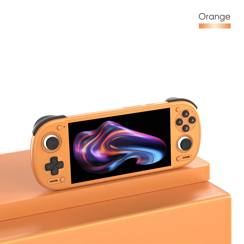 Consola portátil plateada Retroid Pocket 6 Stick TOP 8GB/128GB Naranja con gran pantalla central, cruceta izquierda, palanca y botones ABXY a la derecha - Ítem9