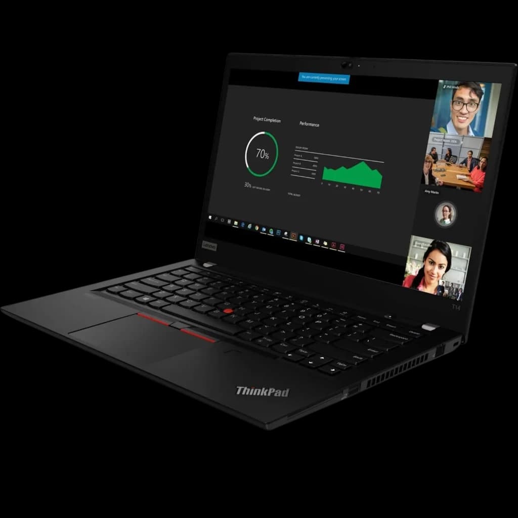 Lenovo ThinkPad T14 Gen 5 14 pouces noir mat avec écran FHD, clavier rétroéclairé, pavé tactile large, webcam HD et charnière robuste, design fin et pro