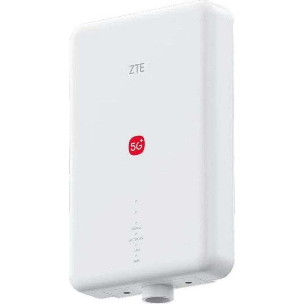 Routeur ZTE G5 Max Pro MC7523 blanc, boîtier rectangulaire mural, logo 5G rouge, voyants LED Signal Network LAN WiFi en façade, connecteur étanche inférieur - Ítem2