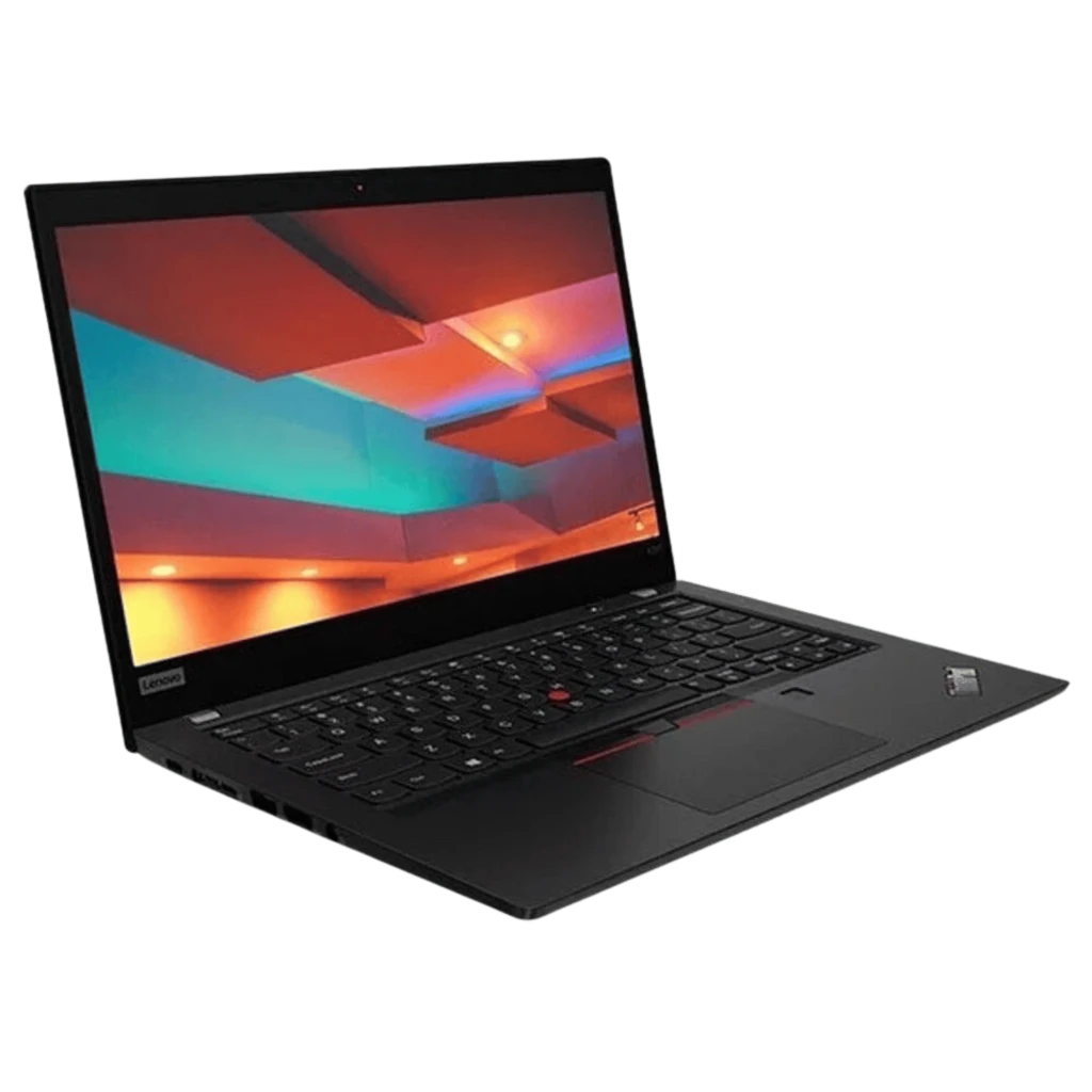 Portátil Lenovo ThinkPad X395 renovado en excelente estado, pantalla abierta con Windows, teclado QWERTZ negro con TrackPoint rojo y cámara web con tapa roja - Ítem1