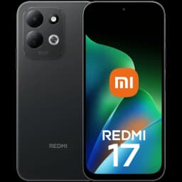 Smartphone Xiaomi Redmi 17 negro con gran pantalla 6,9 pulgadas, borde fino, módulo de triple cámara trasera y frontal perforada; diseño elegante y moderno