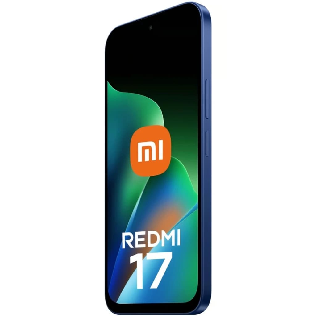 Xiaomi Redmi 17 4G azul con pantalla IPS LCD de 6,9 pulgadas, marco delgado, botones laterales y diseño estilizado; logo MI en display vibrante
