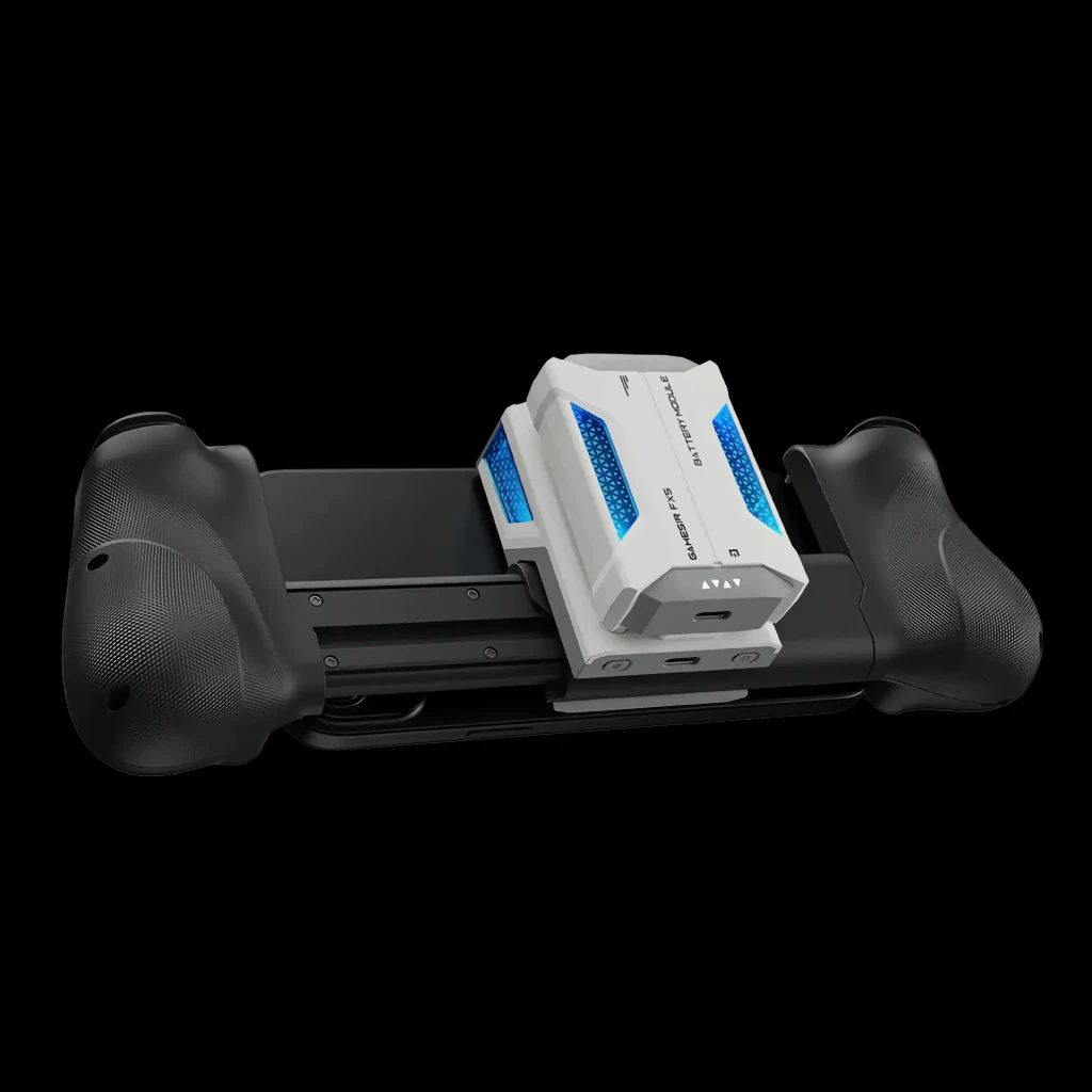 Accessoire gaming GameSir FX5 Cooler sans fil RGB 3 modes de refroidissement, en utilisation: vue arrière avec module