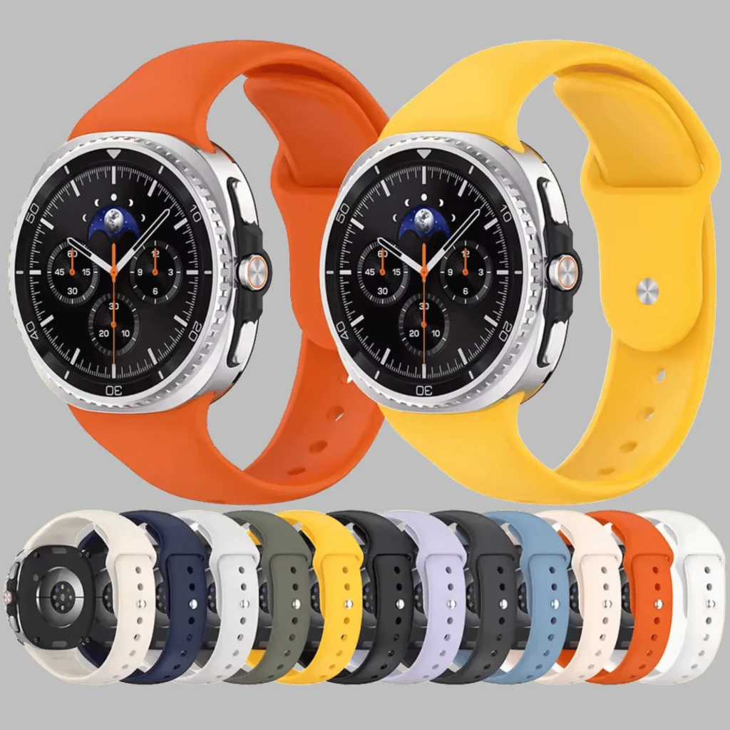 Pulseira de silicone Samsung Galaxy Watch 8 / 9 Azul Escuro, macia e ajustável, fecho seguro, furos de ventilação, design esportivo, várias cores