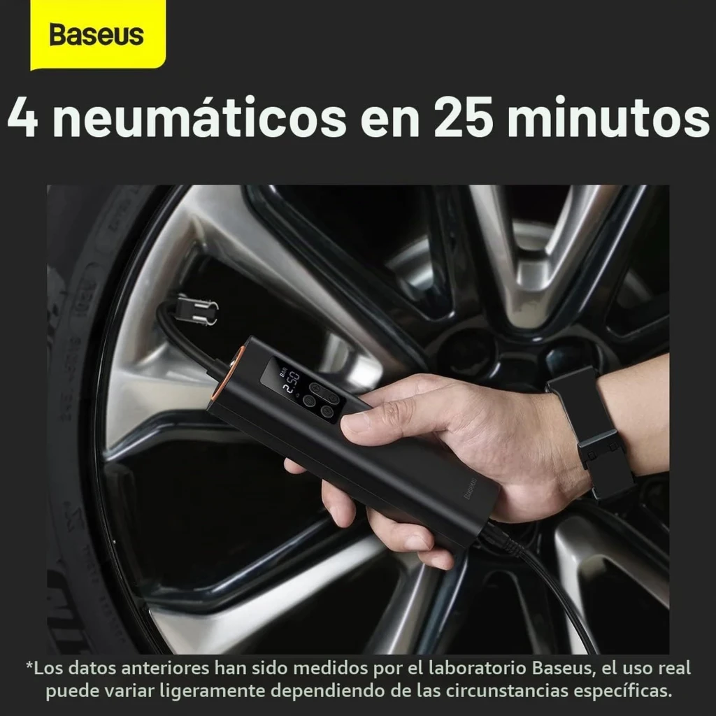 Compressor de Ar Portátil Baseus Super Mini Compressor em preto, corpo cilíndrico compacto com tela digital e botões frontais para ajuste de pressão PSI e - Item4