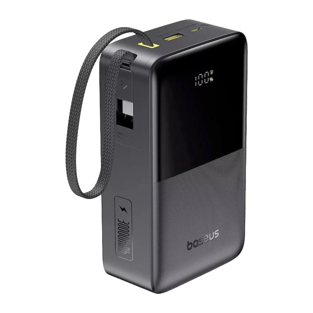 Batterie externe Baseus EnerFill FC51 Bipow 2 Pro 30000mAh avec câble USB-C intégré, affichage LED du pourcentage, ports USB-A et USB-C, design noir compact - Ítem1