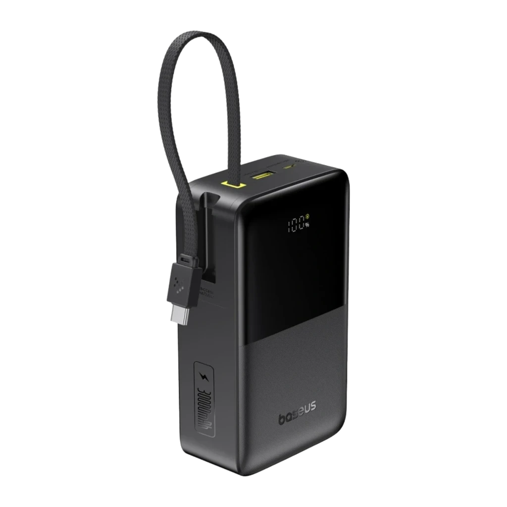 Batterie externe Baseus EnerFill FC51 Bipow 2 Pro 30000mAh avec câble USB-C intégré, affichage LED du pourcentage, ports USB-A et USB-C, design noir compact - Ítem