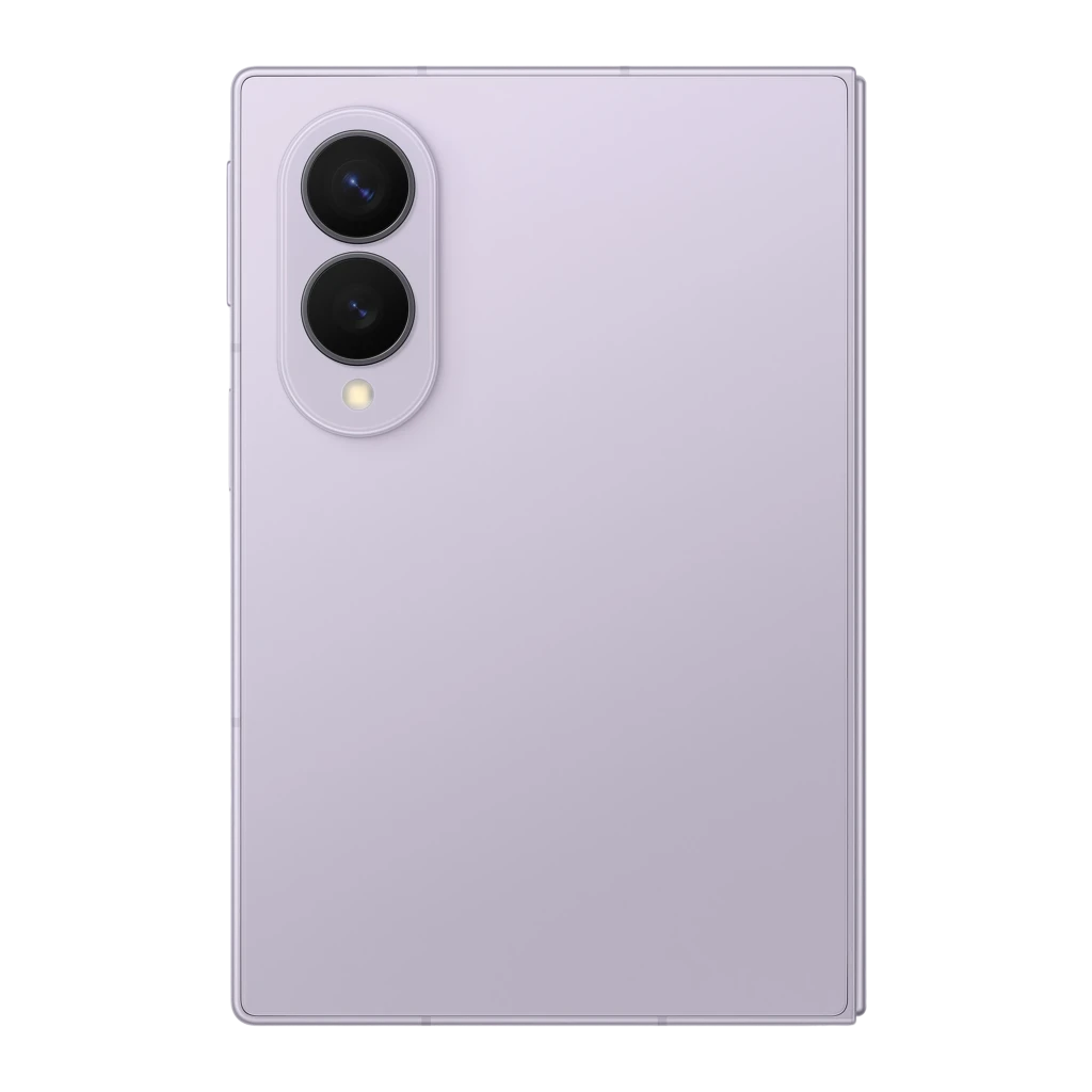 Samsung Galaxy Z Fold8 512GB roxo, vista frontal e traseira: dobrável aberto, módulo de câmeras oval e ecrã interior ligado - Item2