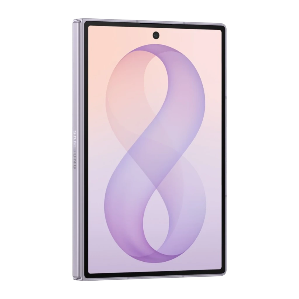Samsung Galaxy Z Fold8 512GB roxo, vista frontal e traseira: dobrável aberto, módulo de câmeras oval e ecrã interior ligado - Item4