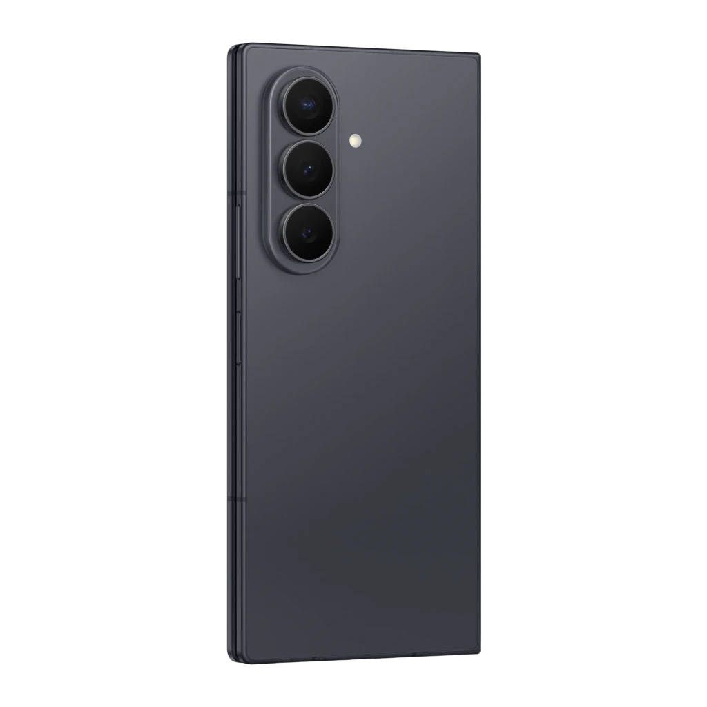 Samsung Galaxy Z Fold8 Ultra 1TB Grafite, vista frontal em ângulo: ecrã ligado com fundo abstrato e câmara frontal centrada - Item3