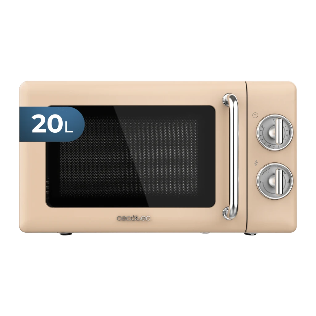 Cecotec ProClean 3010 Retro Beige 700W 20L, vue de face: porte noire, poignée chromée et deux boutons rotatifs argentés - Ítem1