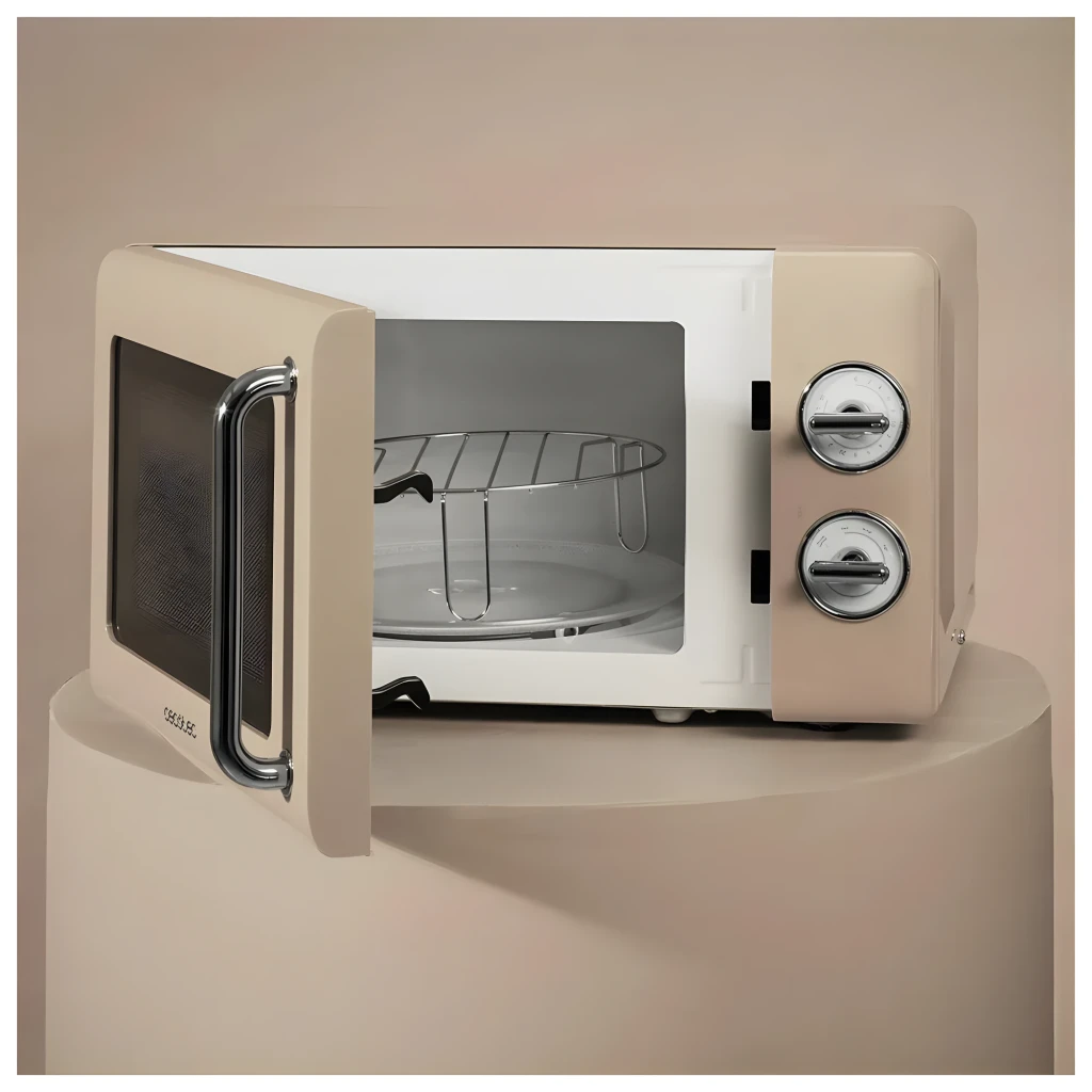 Cecotec ProClean 3010 Retro Beige 700W 20L, vue de face: porte noire, poignée chromée et deux boutons rotatifs argentés - Ítem4