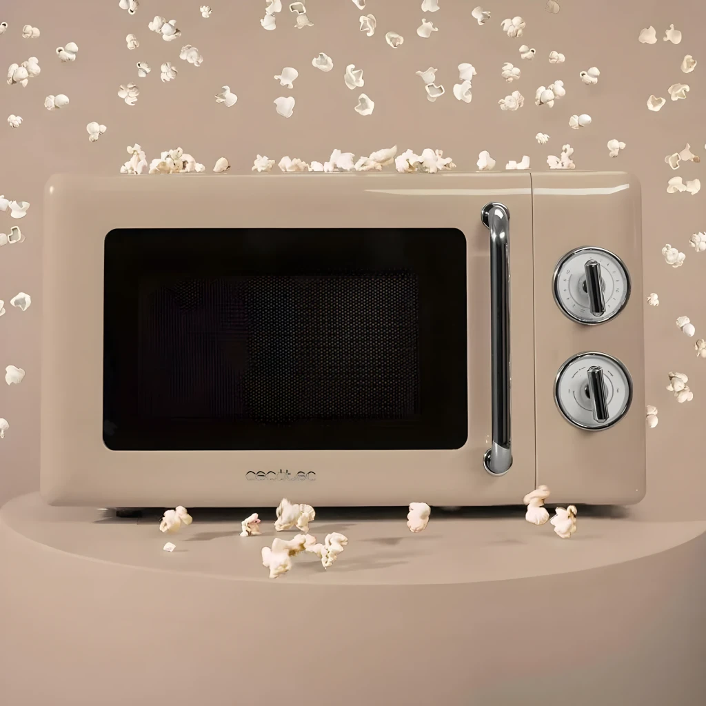 Cecotec ProClean 3010 Retro Beige 700W 20L, vue de face: porte noire, poignée chromée et deux boutons rotatifs argentés - Ítem5
