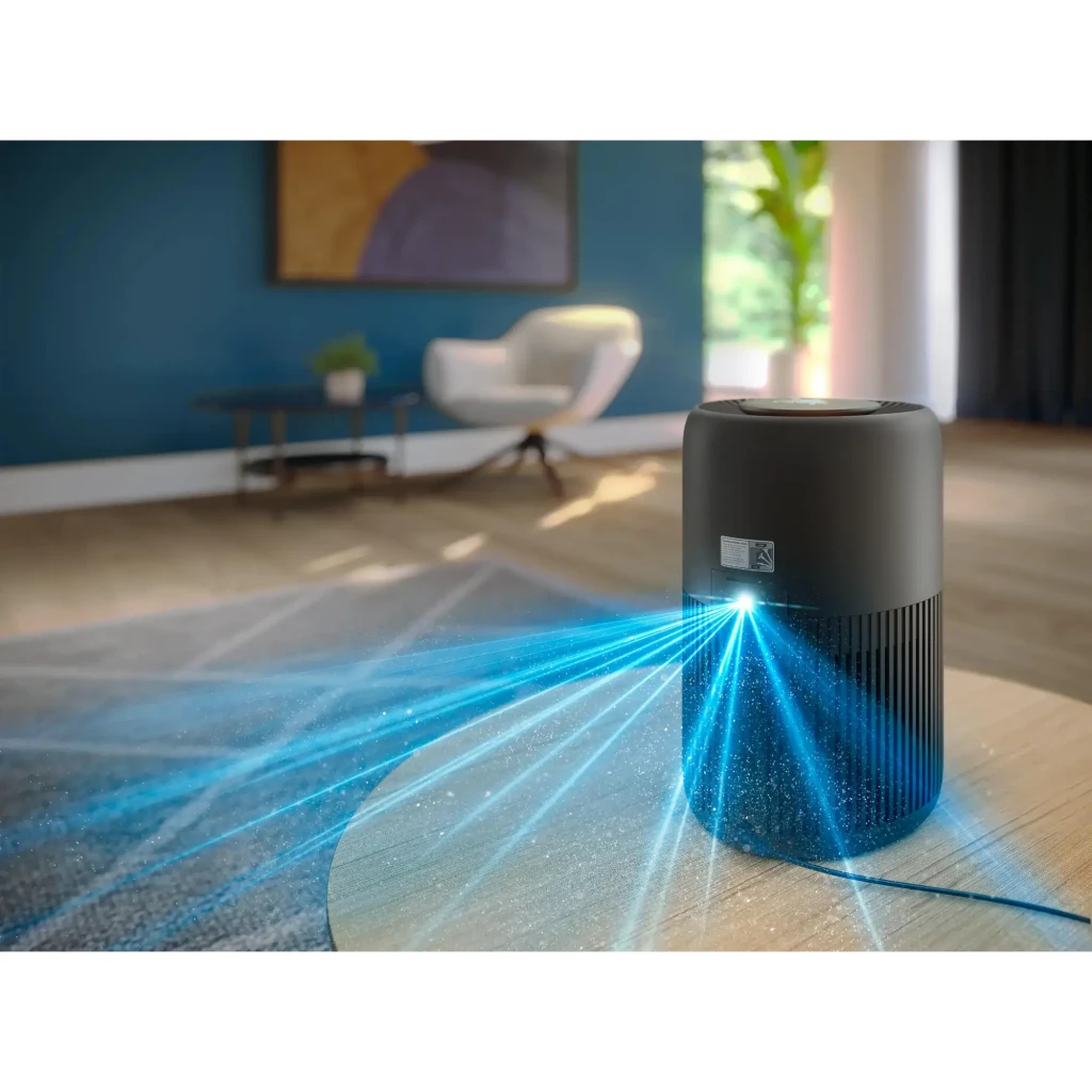 Philips PureProtect Mini AC0951/13 900 Series noir, vue de face en angle: corps cylindrique avec grilles verticales et - Ítem5