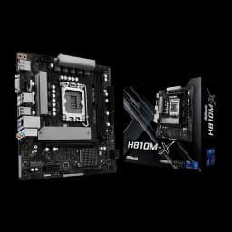 ASRock B860 Challenger WiFi 256GB, vista secundária: placa-mãe preta e cinza ao lado da caixa do produto em fundo escuro