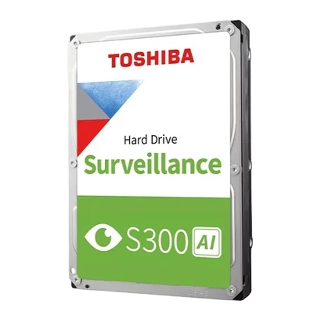 Toshiba S300 AI 8TB, vue de face: étiquette avec logo Toshiba, texte Surveillance et modèle S300 AI en vert - Ítem1