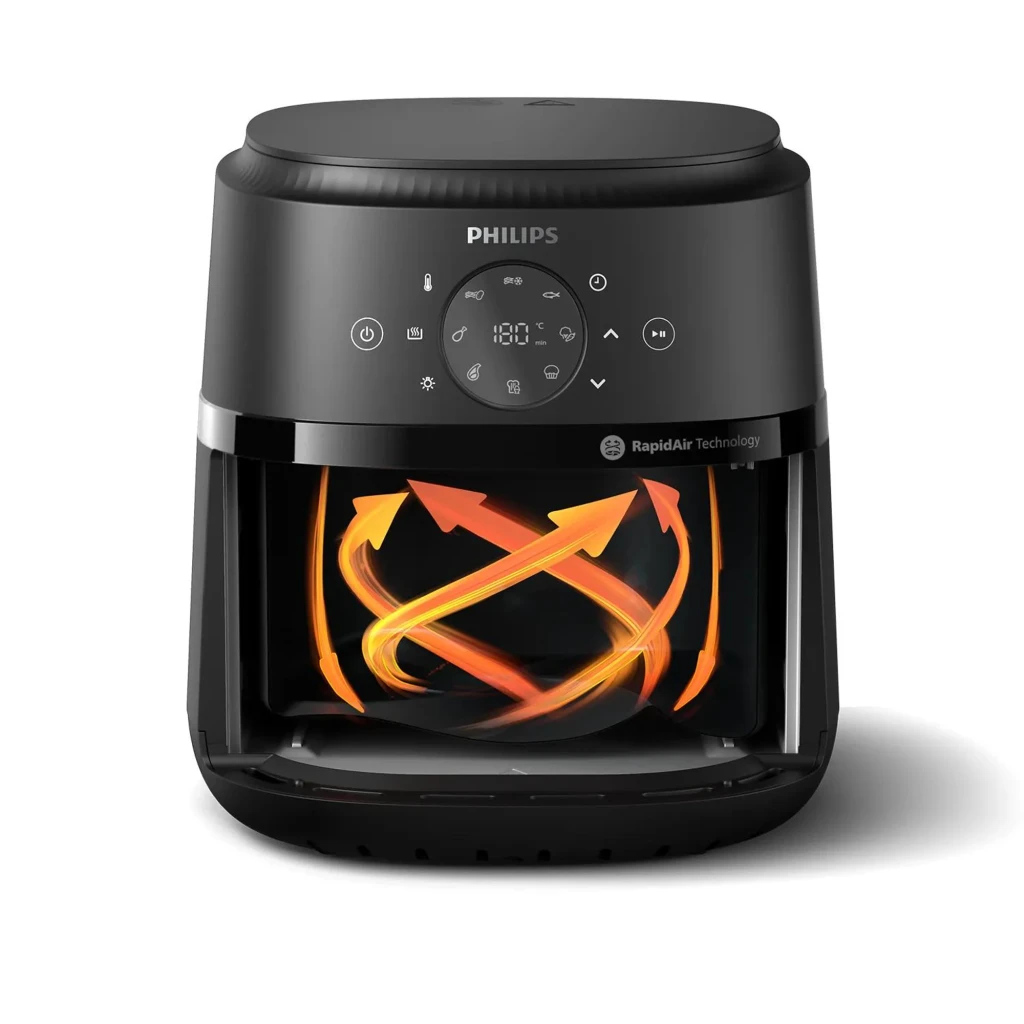 Philips Airfryer 2000 Series NA221/00 4,2L Negro Plata, vista frontal: panel táctil con 9 programas, ventana y asa plateada - Ítem3