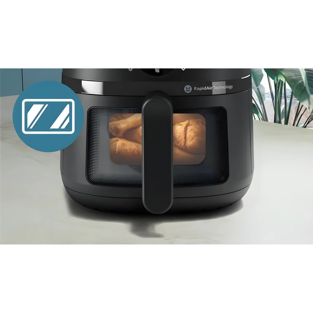 Philips Airfryer 2000 Series NA221/00 4,2L Negro Plata, vista frontal: panel táctil con 9 programas, ventana y asa plateada - Ítem5