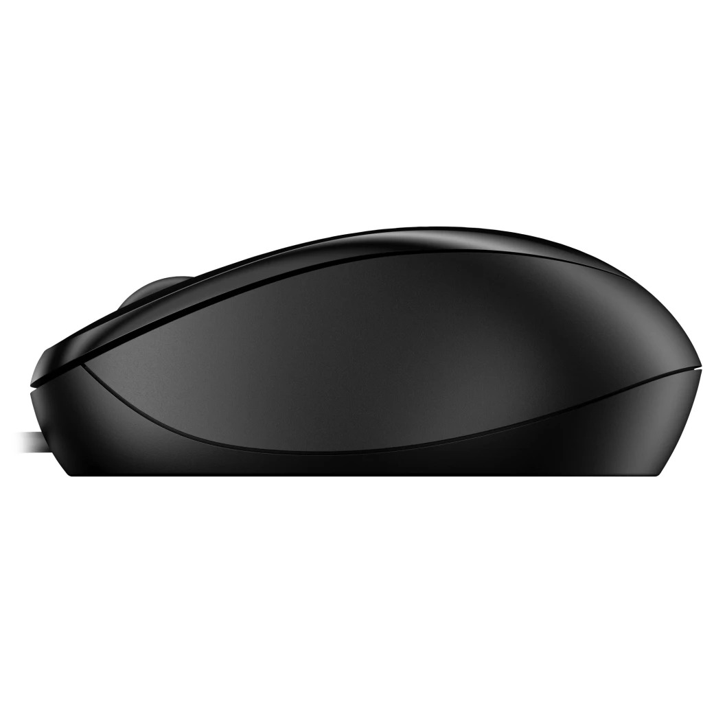 HP Wired Mouse 1000 preto, vista superior: dois botões, roda de scroll central e logótipo HP prateado - Item2
