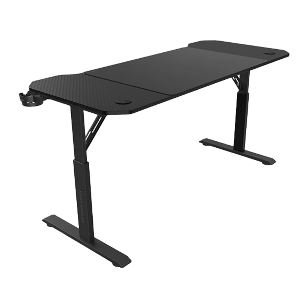 Mars Gaming Mesa Gaming MGD-ERGO140 140x60cm Preto, vista em perspetiva: superfície textura carbono, pernas reguláveis em - Item1