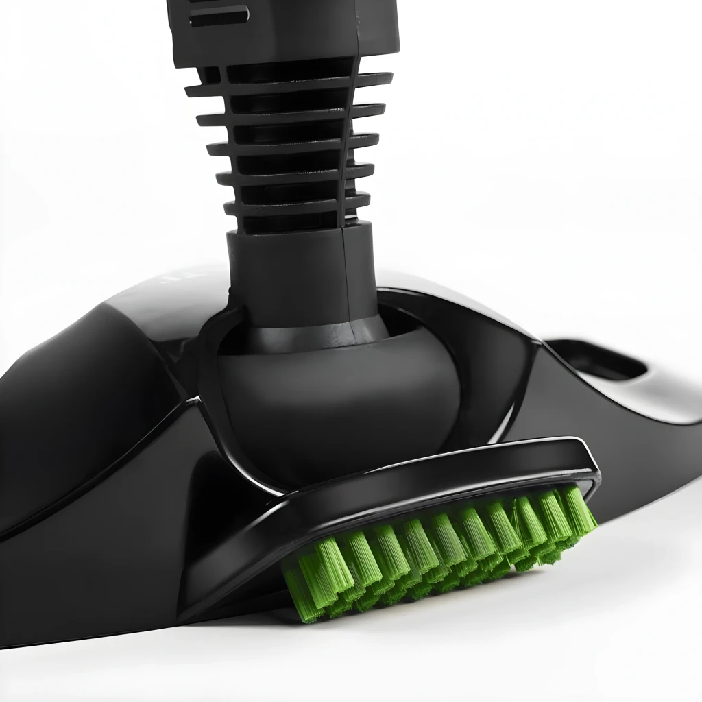 Polti Vaporetto Smart 35 Mop preto, vista lateral: base verde e branca com mangueira flexível e cabeça de mopa preta - Item5