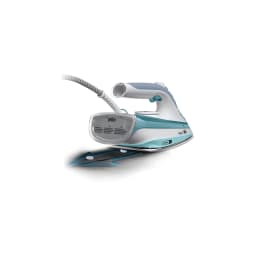 Braun TexStyle 3 SI5017GR Branco, vista lateral: sola FreeGlide e reservatório de água transparente visíveis