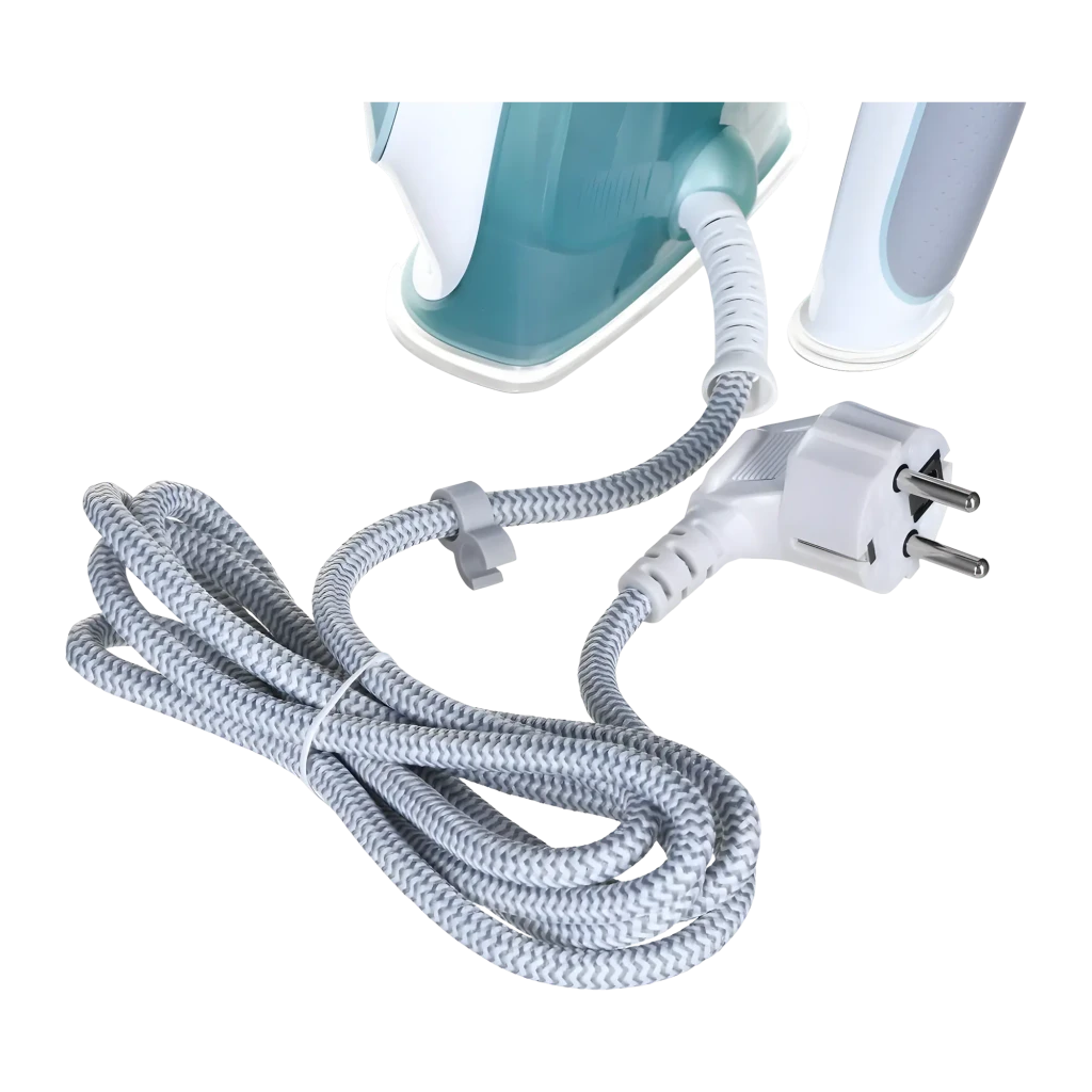 Braun TexStyle 3 SI5017GR blanco, vista lateral en perspectiva: suela FreeGlide, mando de vapor y cable trenzado visibles - Ítem4
