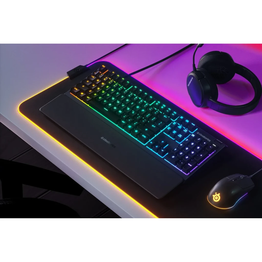 SteelSeries Apex 3 negro, vista superior: teclado completo con iluminación RGB multizona y reposamuñecas integrado - Ítem5
