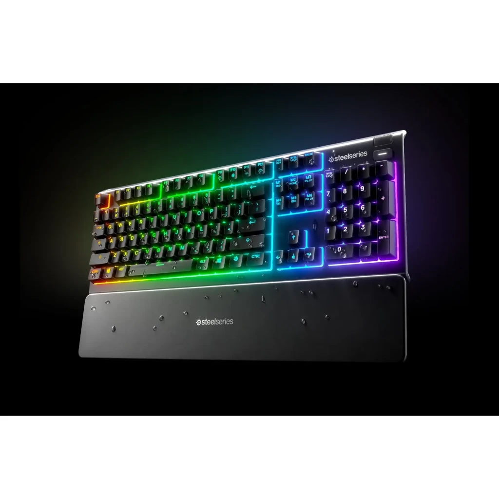 SteelSeries Apex 3 negro, vista superior: teclado completo con iluminación RGB multizona y reposamuñecas integrado - Ítem4