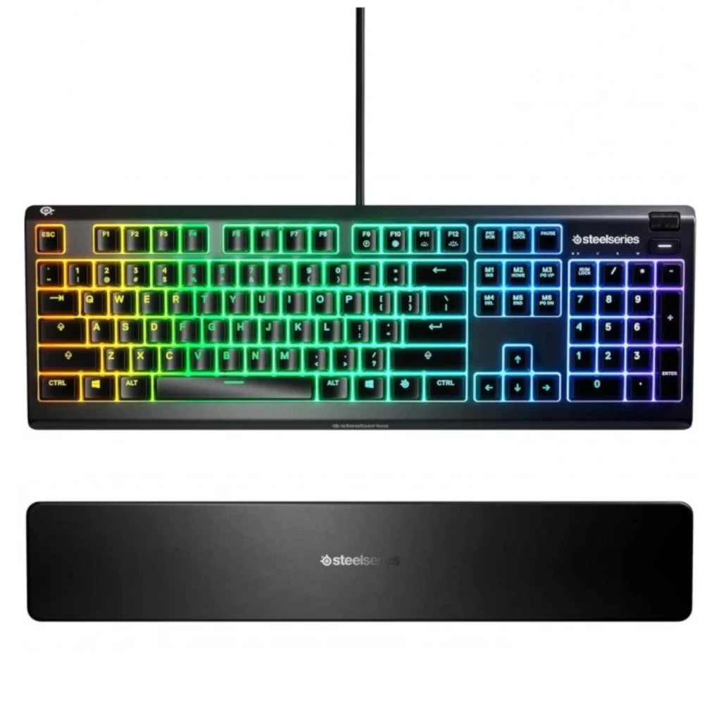 SteelSeries Apex 3 negro, vista superior: teclado completo con iluminación RGB multizona y reposamuñecas integrado - Ítem1