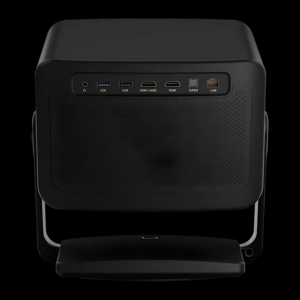Dangbei DBOX02 Pro 4K 32GB preto, vista traseira: portas USB, HDMI/eARC, HDMI, S/PDIF e LAN com grelha de ventilação