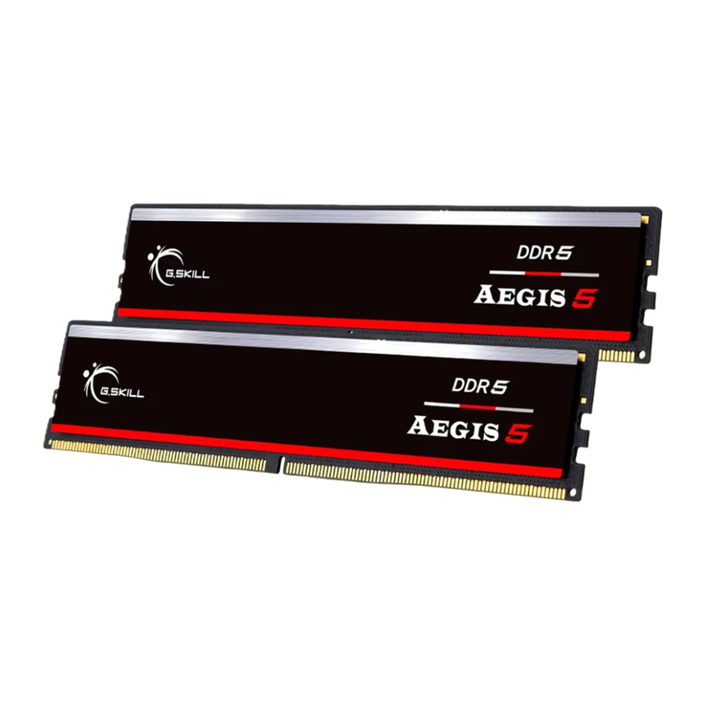 G.Skill Aegis 5 DDR5 64GB noir, vue avant: deux barrettes RAM avec bande rouge et logo DDR5 Aegis 5 - Ítem2