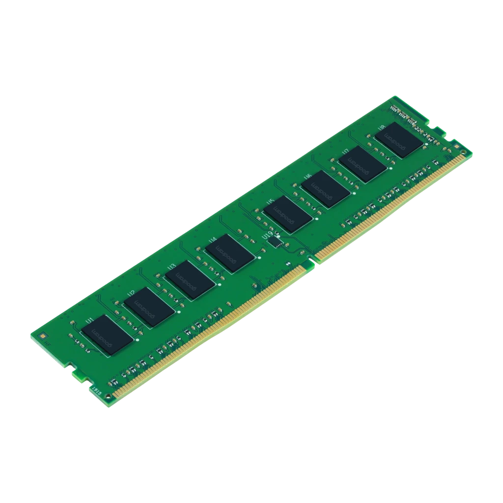 GoodRam DDR4 3200 MHz 8GB, vue de face en blister: module DIMM vert avec puces et étiquette bleue Goodram - Ítem2