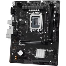 ASRock H610M-HDV/M.2 D5 Gen5 128GB noir, vue diagonale: socket LGA1700, slots DDR5 et dissipateur M.2 visibles