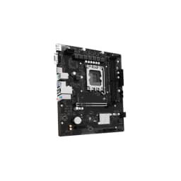 ASRock H610M-HDV/M.2 D5 Gen5 128GB, vue diagonale: socket LGA1700, slots DDR5 et panneau de connecteurs arrière