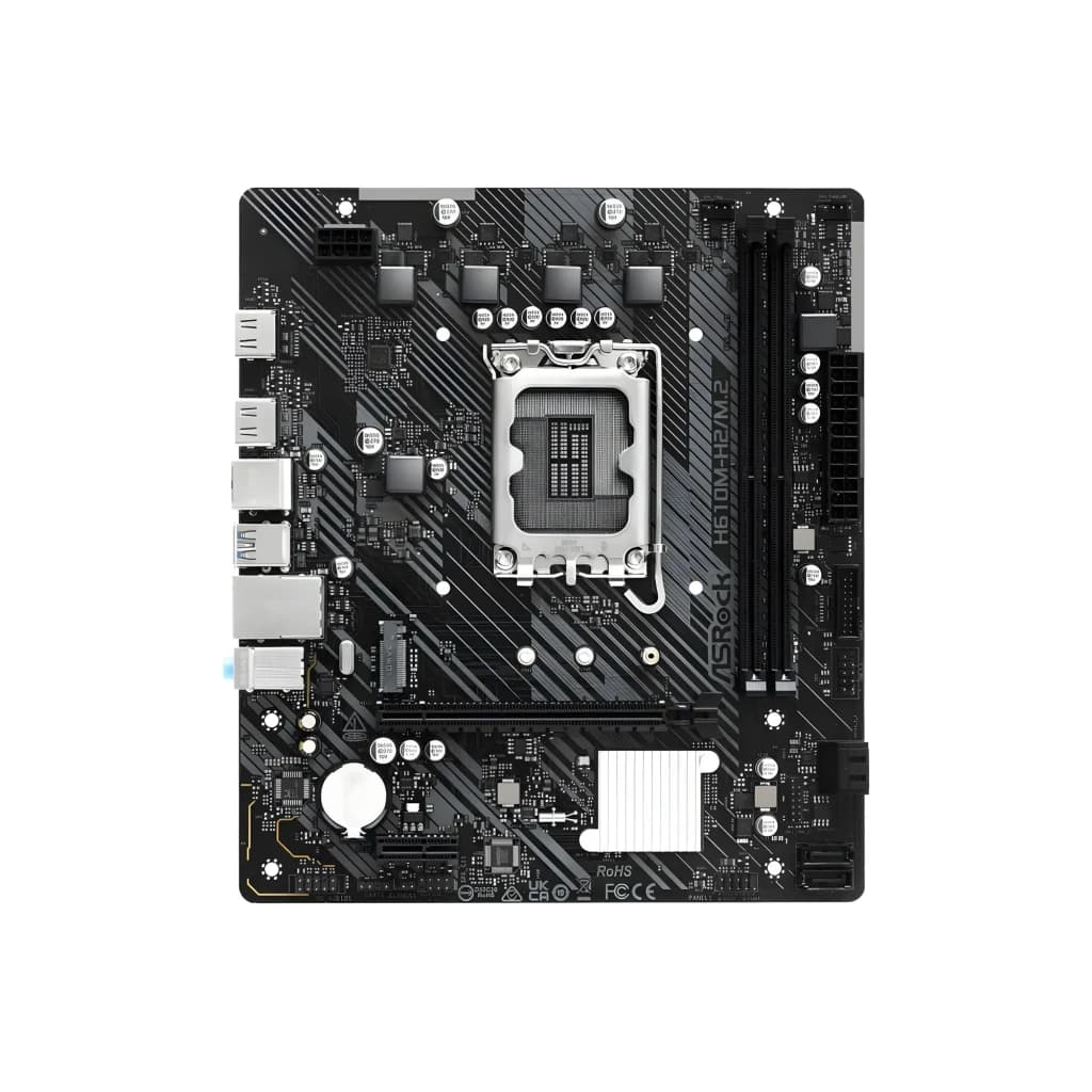 ASRock H610M-HDV/M.2 D5 Gen5 128GB noir, vue dessus: socket LGA1700, slots DDR5 et slot PCIe visibles