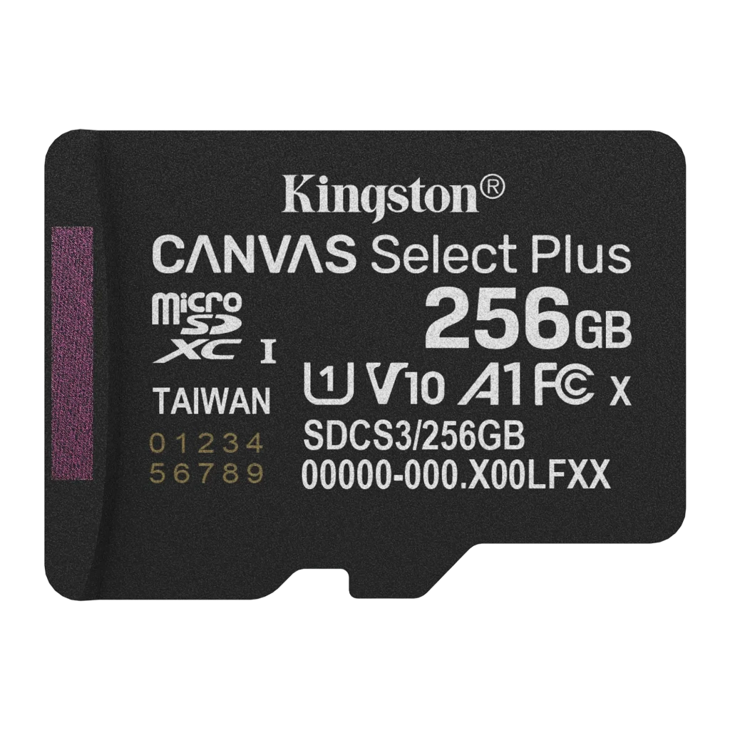 Kingston Canvas Select Plus microSDXC 256GB negro, kit frontal: adaptador SD centrado y tarjeta micro en vertical a la - Ítem2