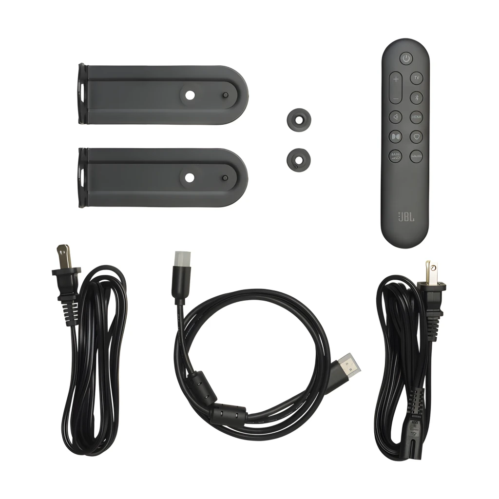 JBL Bar 500 MK2 5.1 noir, kit en perspective: barre, caisson de basses cylindrique sans fil et télécommande - Ítem5