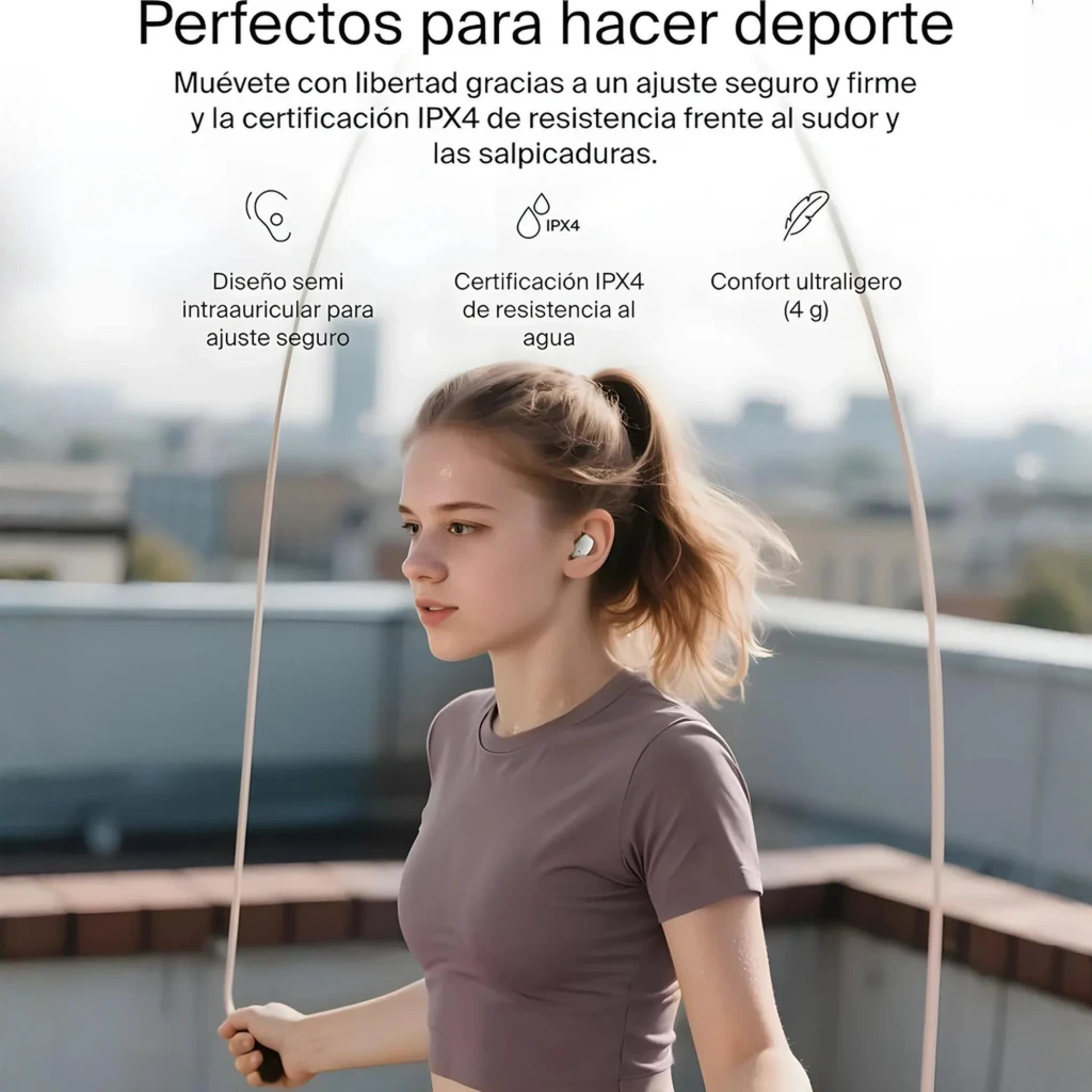 Belkin SoundForm Anywhere Branco, vista detalhe: estojo aberto com pinos de carga, auriculares e mosquetão lateral - Item9