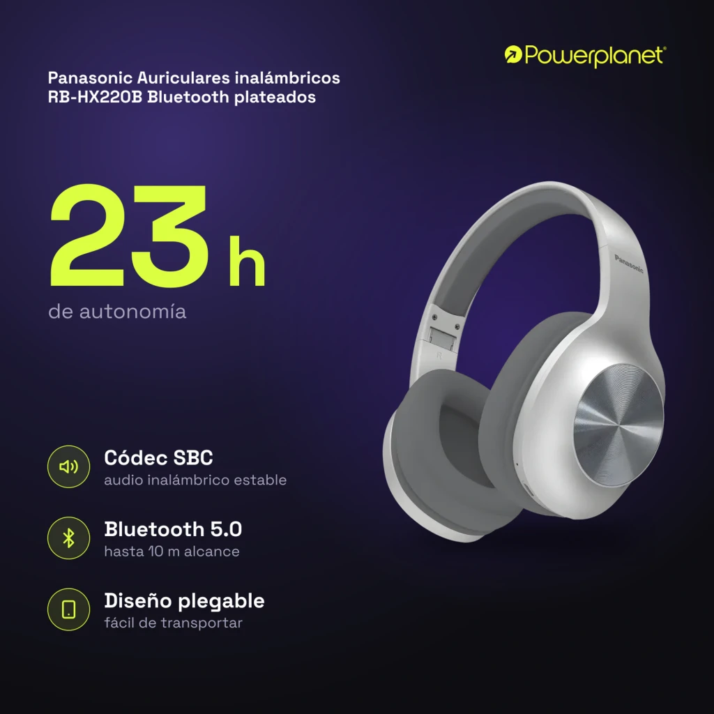 Panasonic RB-HX220B Bluetooth plateados, vista en ángulo: cápsula derecha con disco metálico concéntrico y almohadilla gris - Ítem7