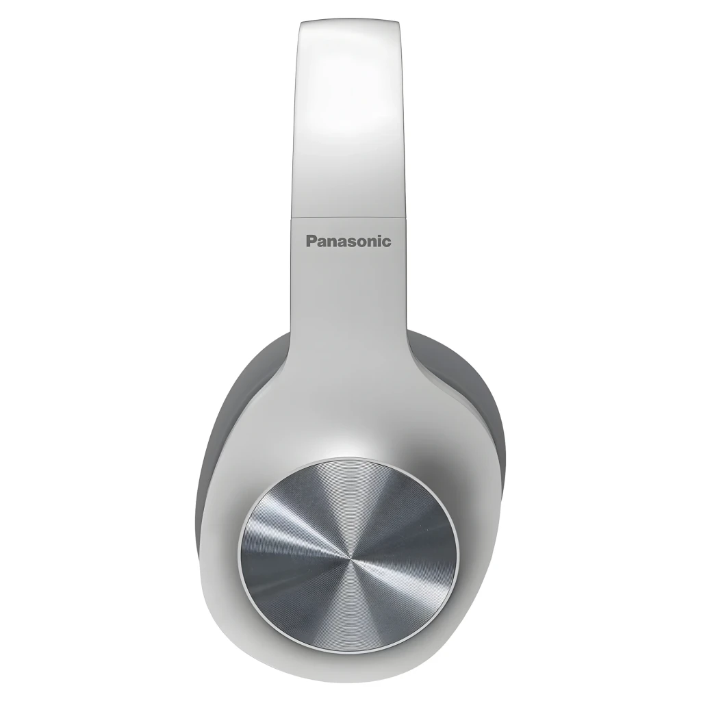 Panasonic RB-HX220B Bluetooth plateados, vista en ángulo: cápsula derecha con disco metálico concéntrico y almohadilla gris - Ítem4