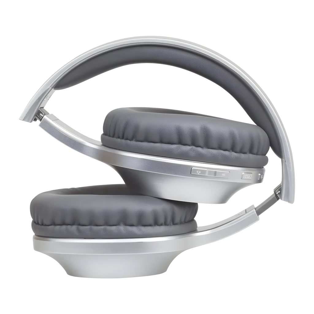 Panasonic RB-HX220B Bluetooth plateados, vista en ángulo: cápsula derecha con disco metálico concéntrico y almohadilla gris - Ítem3