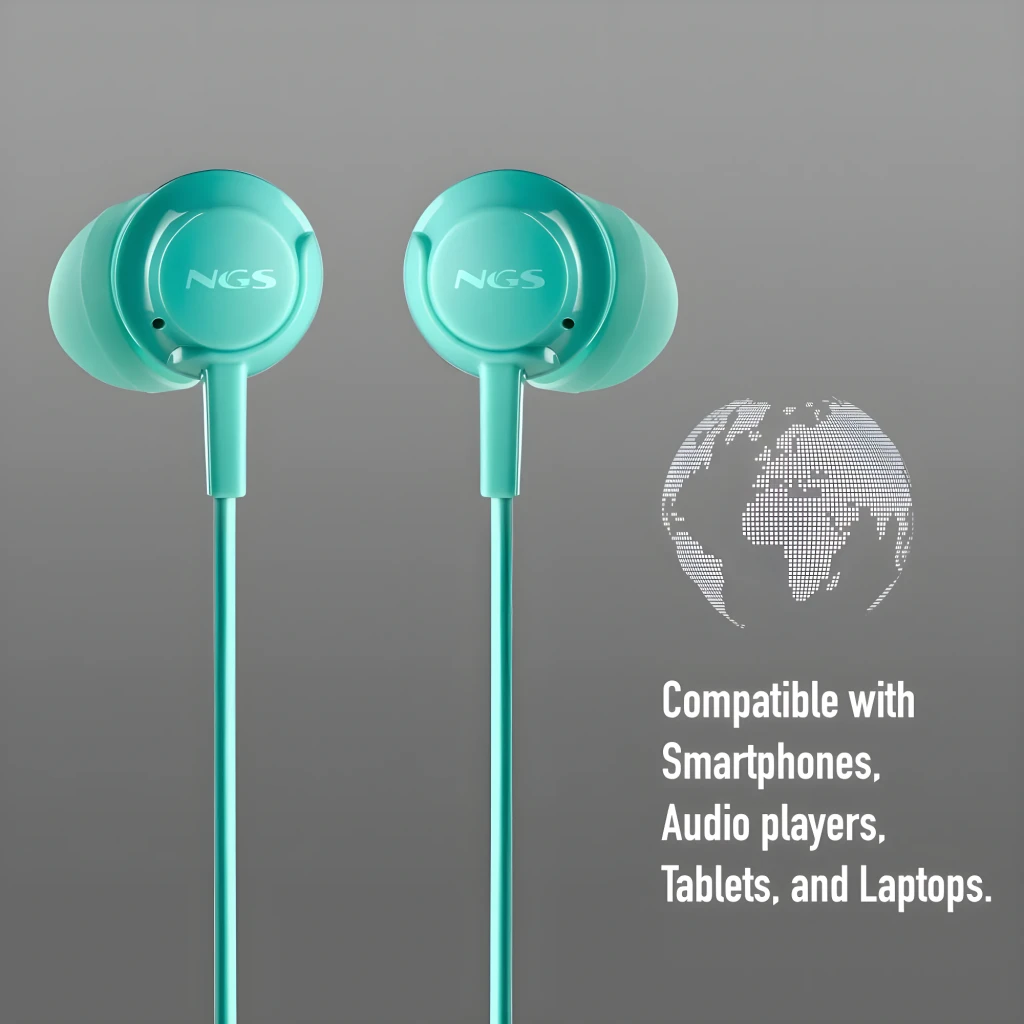 NGS Auriculares Cross Drift Menta, vista detalle: auriculares in-ear con cable, mando de 3 botones y jack dorado - Ítem6