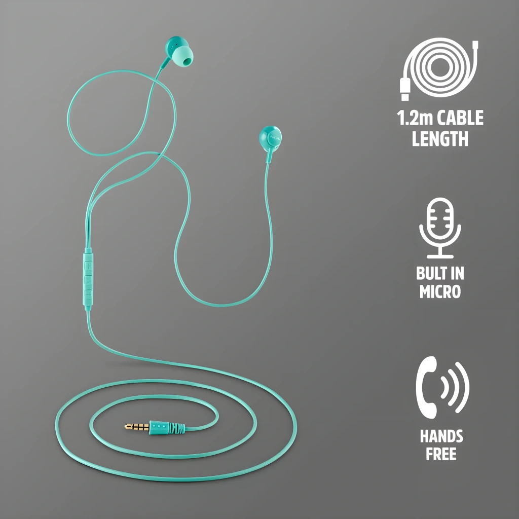 NGS Auriculares Cross Drift Menta, vista detalle: auriculares in-ear con cable, mando de 3 botones y jack dorado - Ítem7