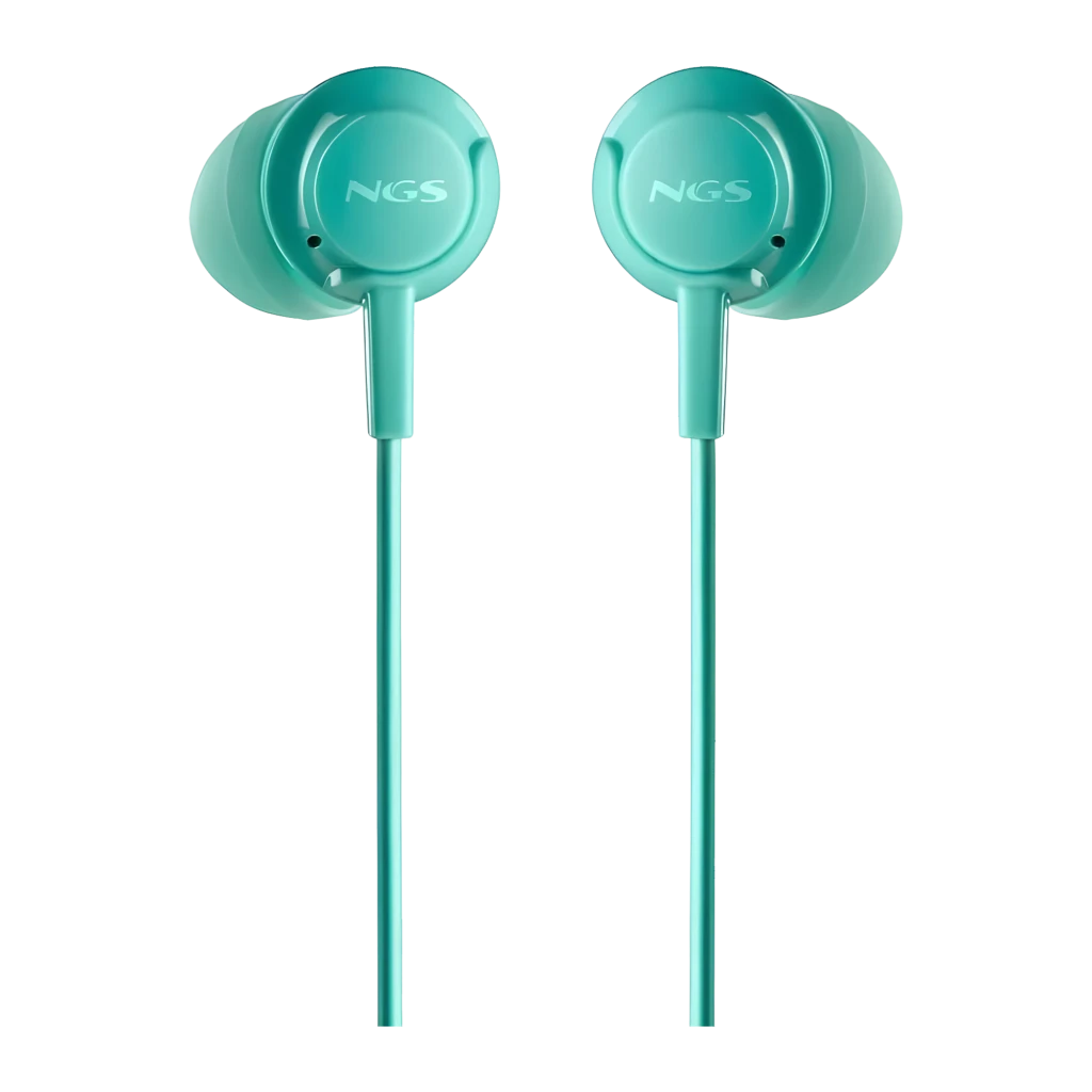 NGS Auriculares Cross Drift Menta, vista detalle: auriculares in-ear con cable, mando de 3 botones y jack dorado - Ítem3
