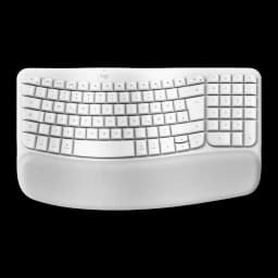Logitech Wave Keys for Mac branco, vista superior: design ergonômico ondulado, teclado numérico e apoio de pulso acolchoado