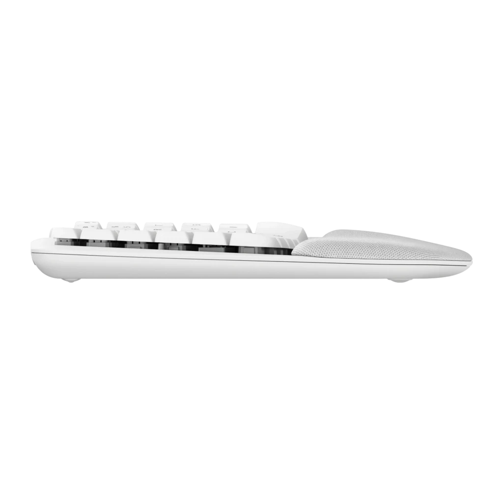 Logitech Wave Keys for Mac blanc, vue de dessus: disposition ergonomique ondulée, pavé numérique et repose-poignets rembourré - Ítem2