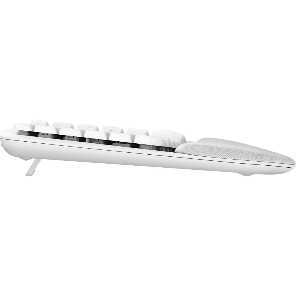 Logitech Wave Keys for Mac blanc, vue de dessus: disposition ergonomique ondulée, pavé numérique et repose-poignets rembourré - Ítem3