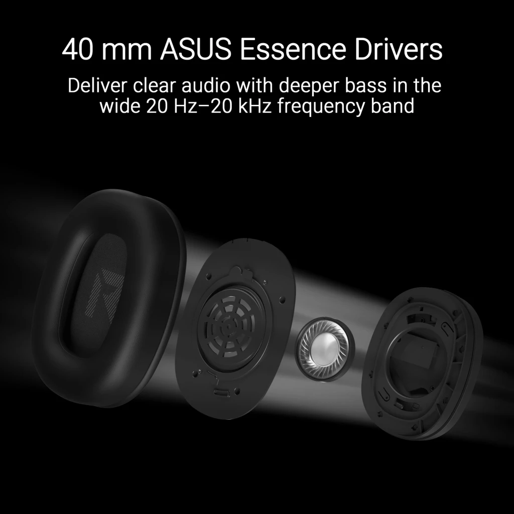 ASUS TUF Gaming H1 Gen II preto, vista lateral esquerda: logo TUF no auricular, microfone boom e arco prateado - Item6