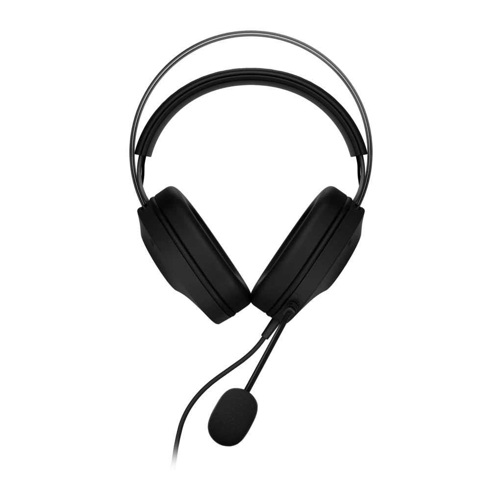 ASUS TUF Gaming H1 Gen II preto, vista lateral esquerda: logo TUF no auricular, microfone boom e arco prateado - Item4